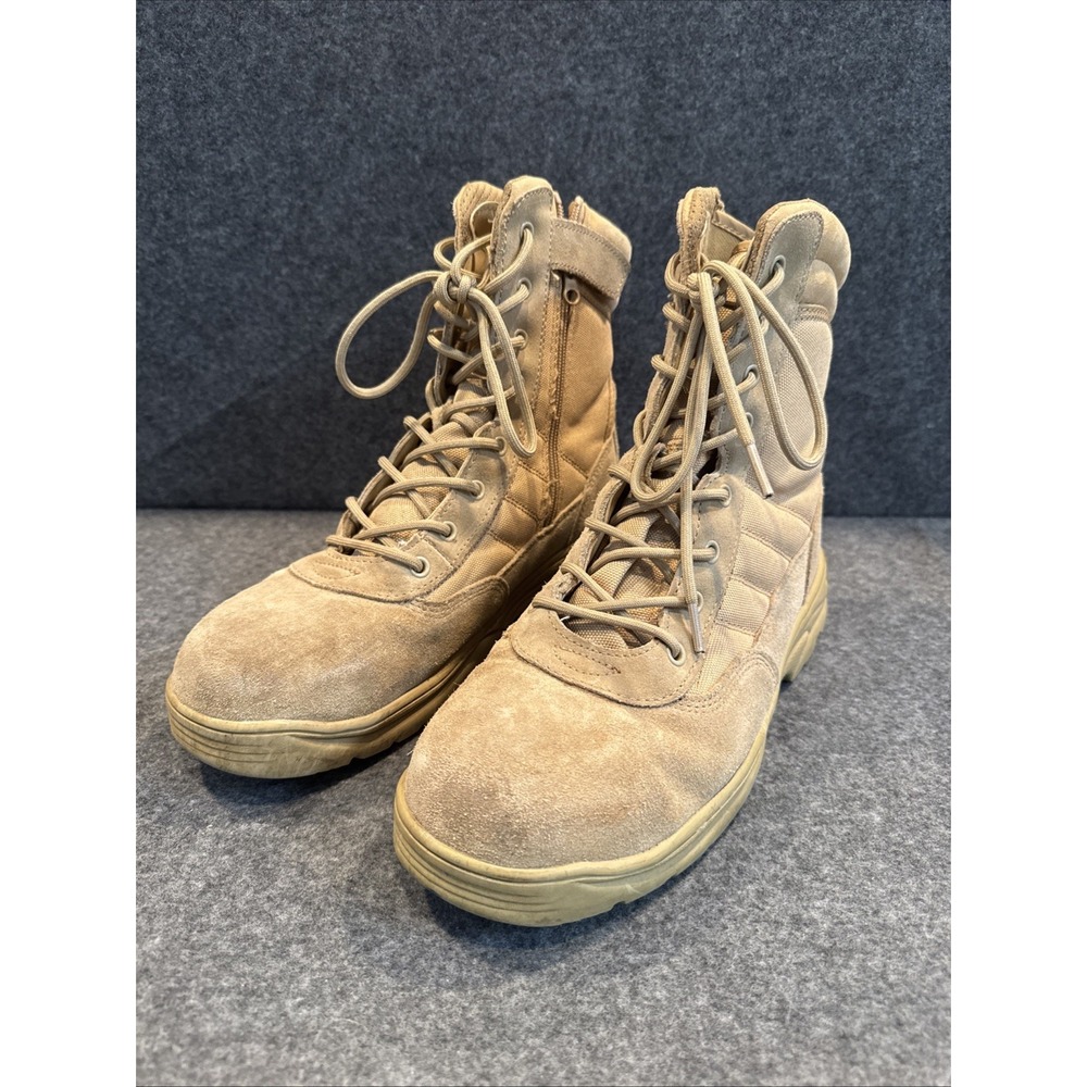 NORTIV 8 Trooper Steel Mens Size 12 Tan Tactical Work Boot Steel Toe Side Zip